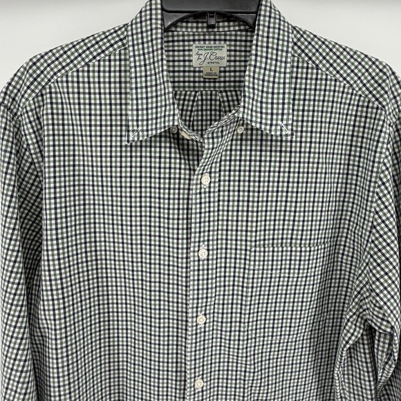 J CREW Secret Wash Classic Button Down Shirt Blue Green White Gingham Mens L - Picture 2 of 9